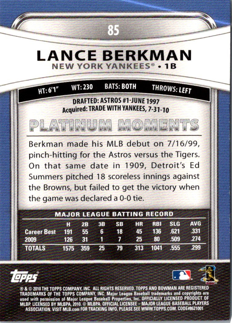 2010 Bowman Platinum Lance Berkman