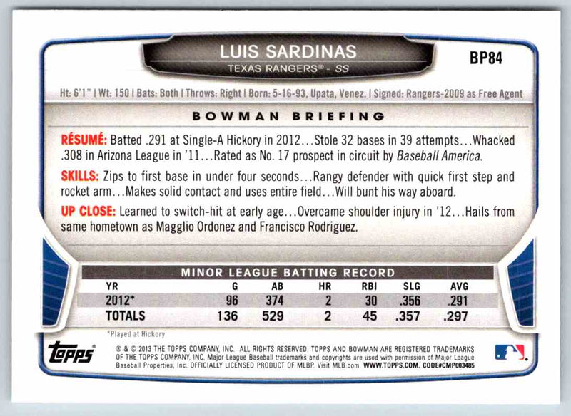 2013 Bowman Luis Sardinas