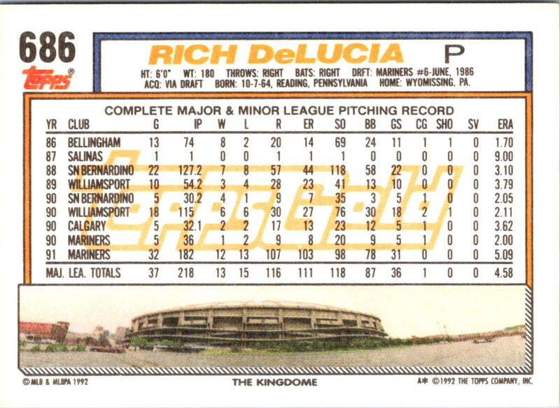 1992 Topps Gold Winners Rich DeLucia