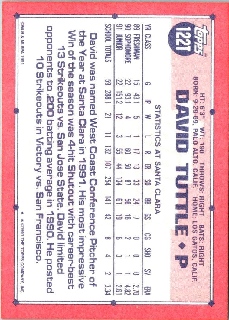 1991 Topps Traded David Tuttle