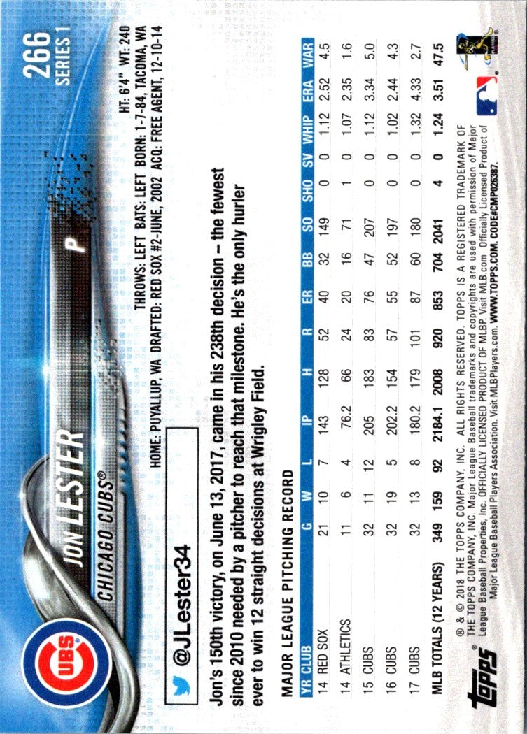 2018 Topps Jon Lester