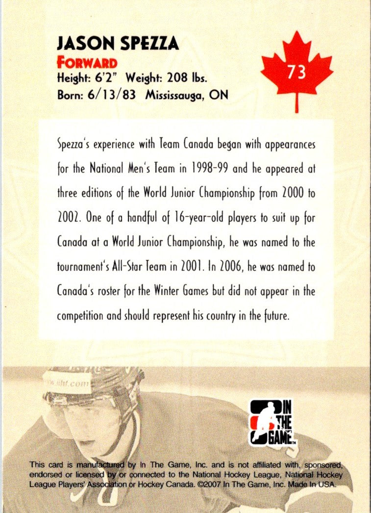 2007 In The Game O Canada Jason Spezza