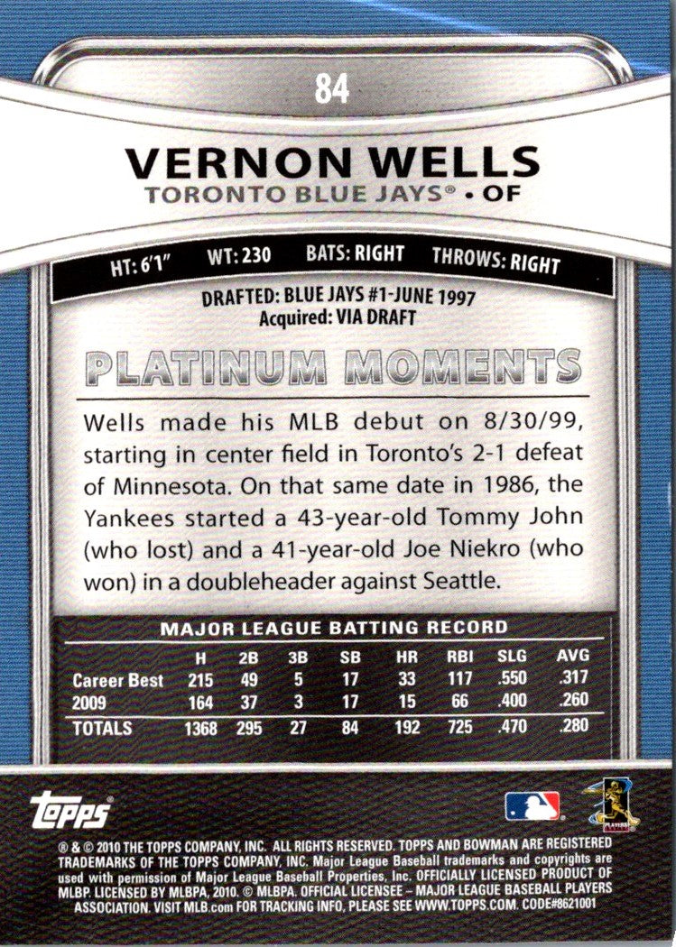 2010 Bowman Platinum Vernon Wells