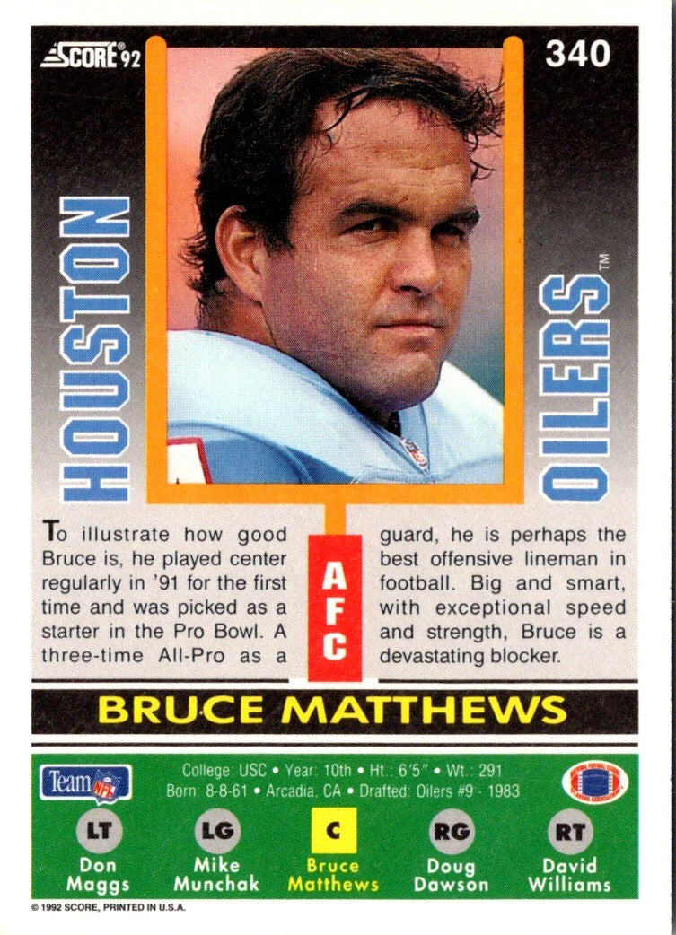 1992 Score Bruce Matthews