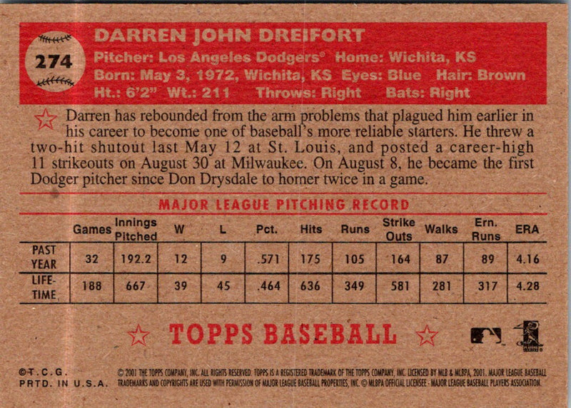 2001 Topps Heritage Darren Dreifort