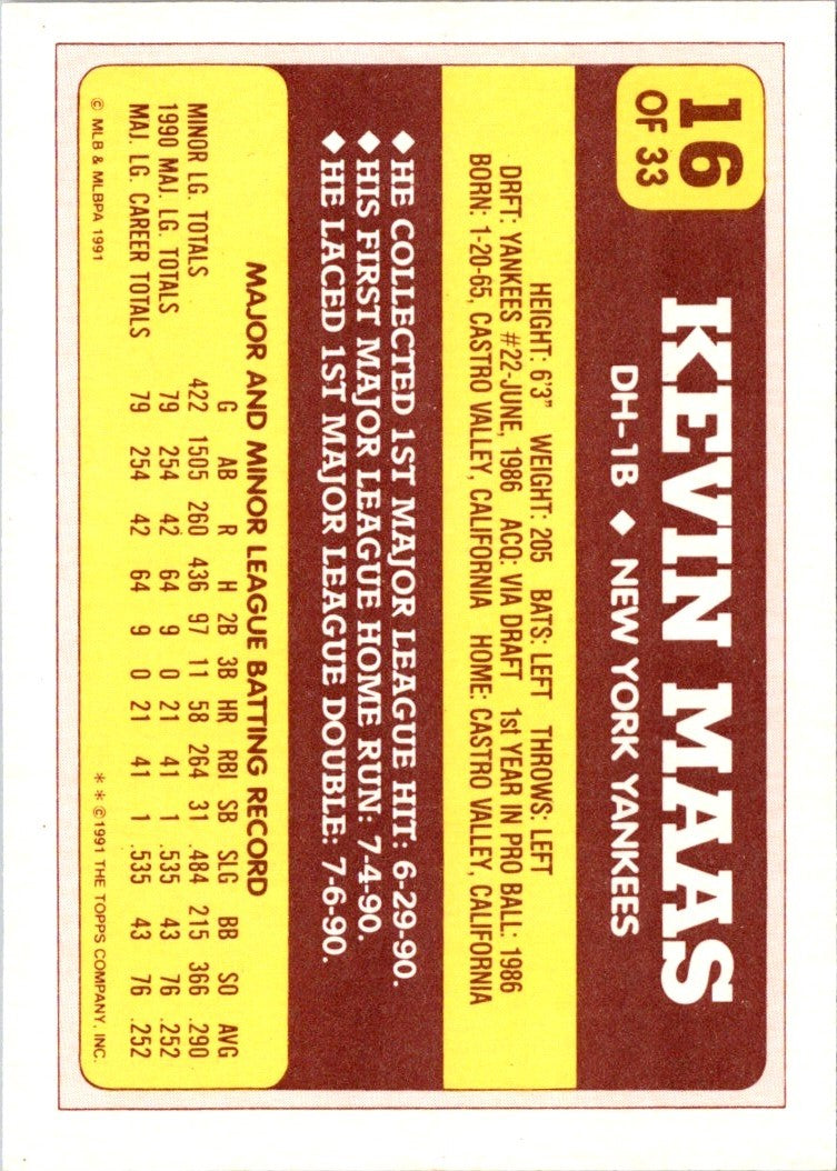 1991 Topps Toys'R'Us Rookies Kevin Maas