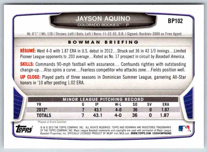 2013 Bowman Jayson Aquino