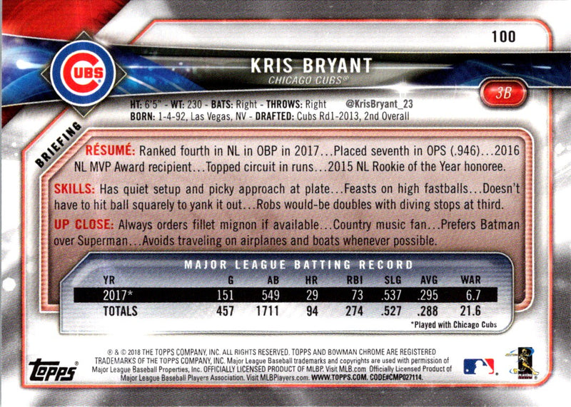 2018 Bowman Kris Bryant