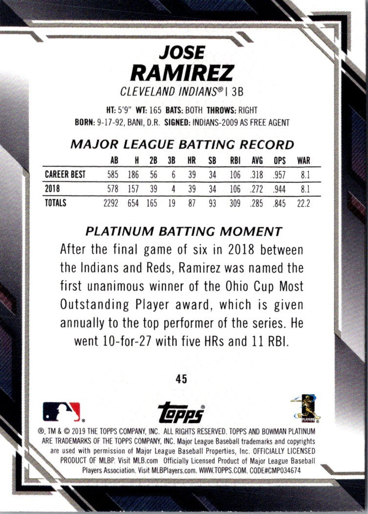 2019 Bowman Platinum Jose Ramirez