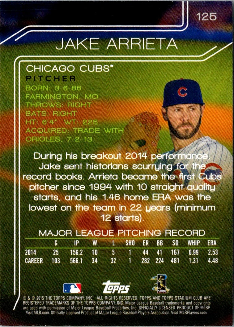 2015 Stadium Club Jake Arrieta