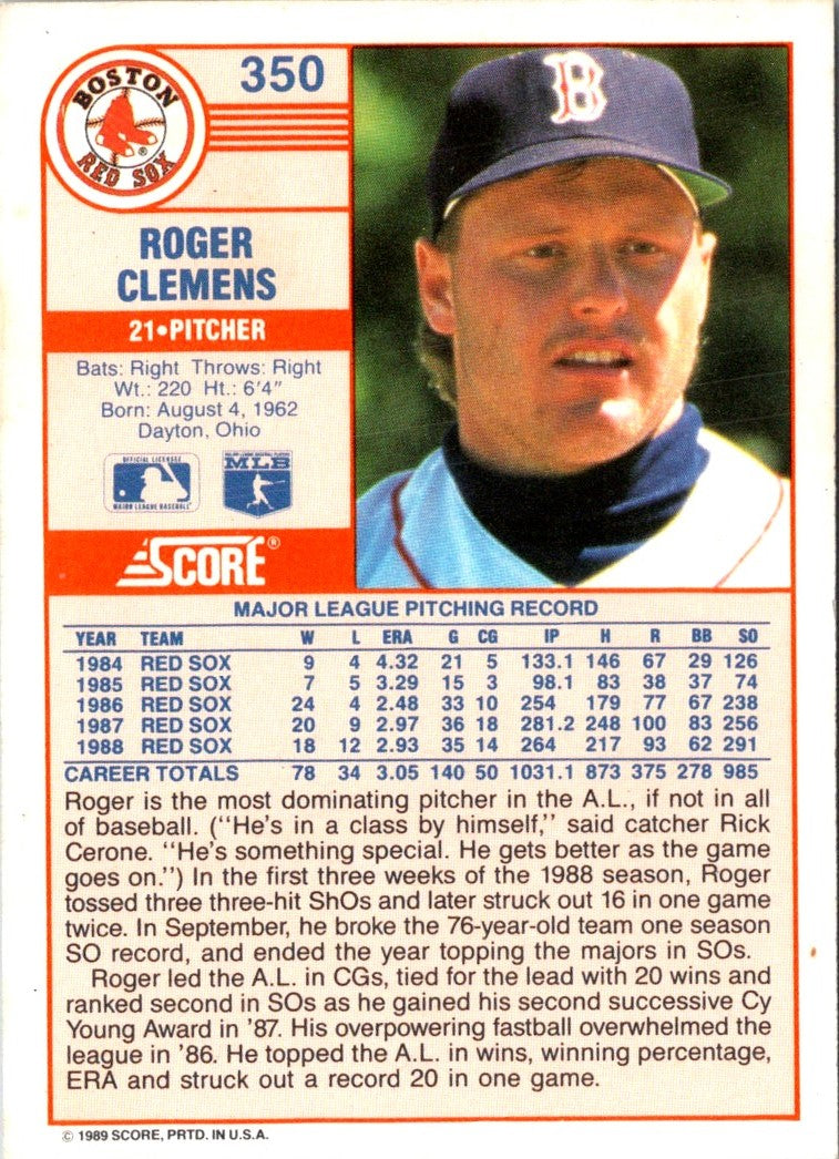 1989 Score Roger Clemens