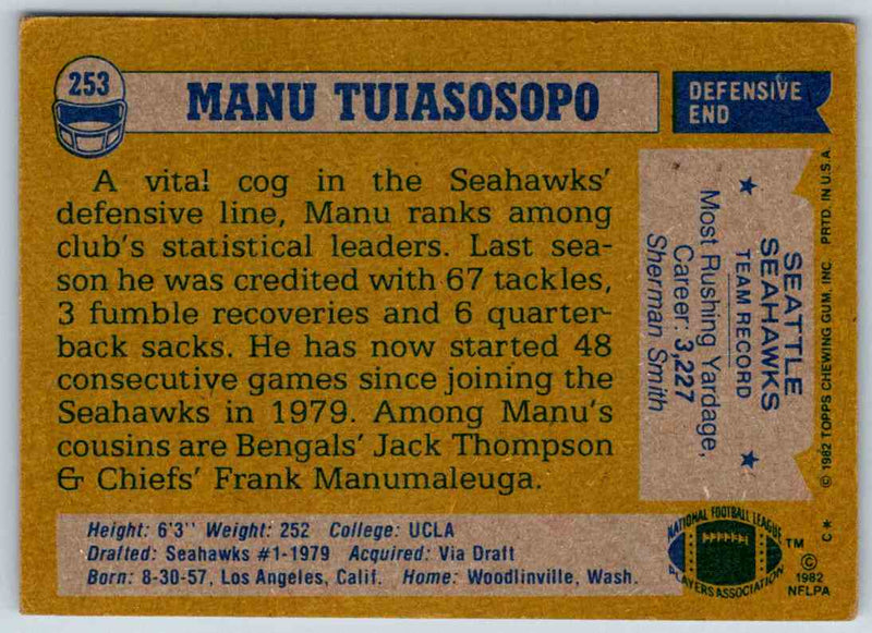 1982 Topps Manu Tuiasosopo