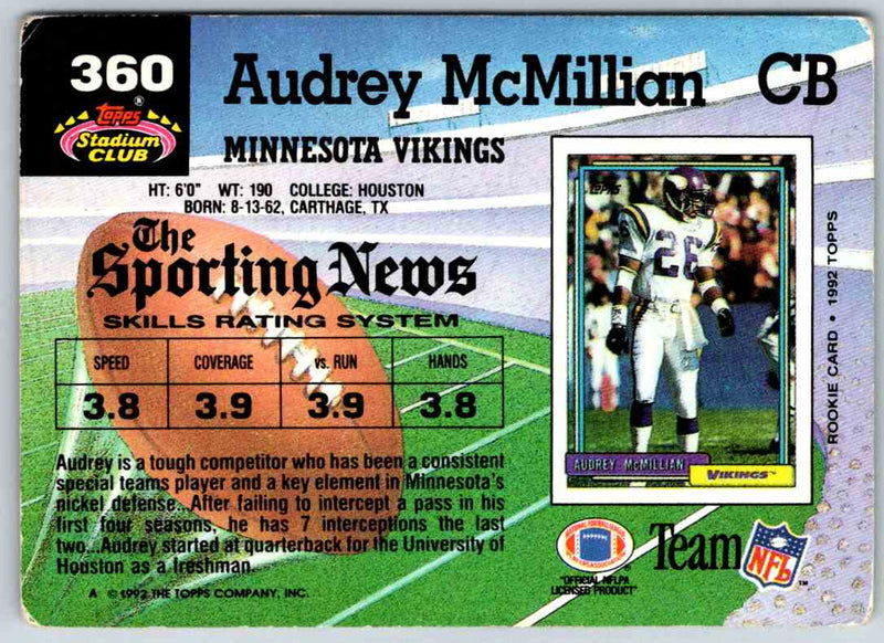 1992 Topps Stadium Club Football Audray McMillian