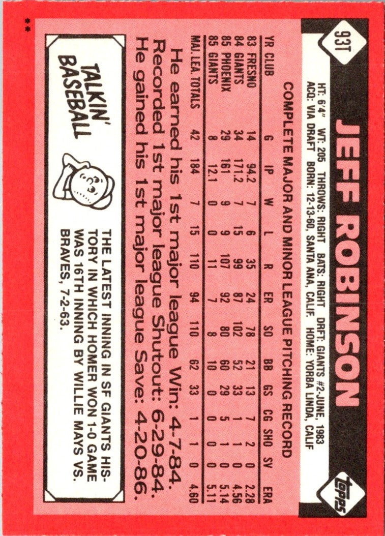 1986 Topps Traded Jeff Robinson