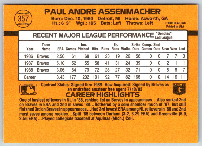 1989 Donruss Paul Assenmacher