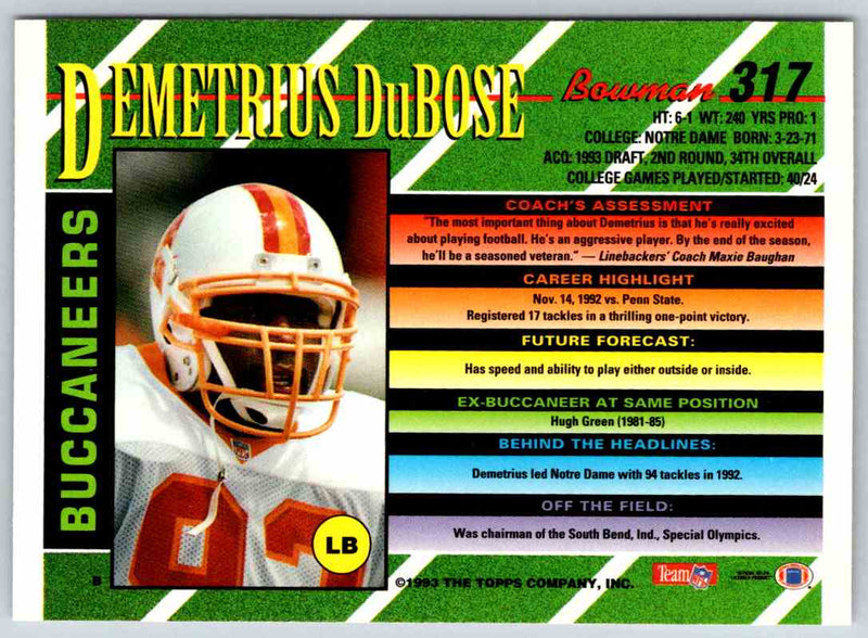 1993 Bowman Football Demetrius DuBose