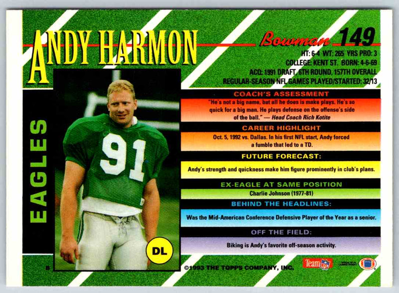 1993 Bowman Football Andy Harmon