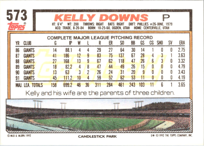 1992 Topps Kelly Downs