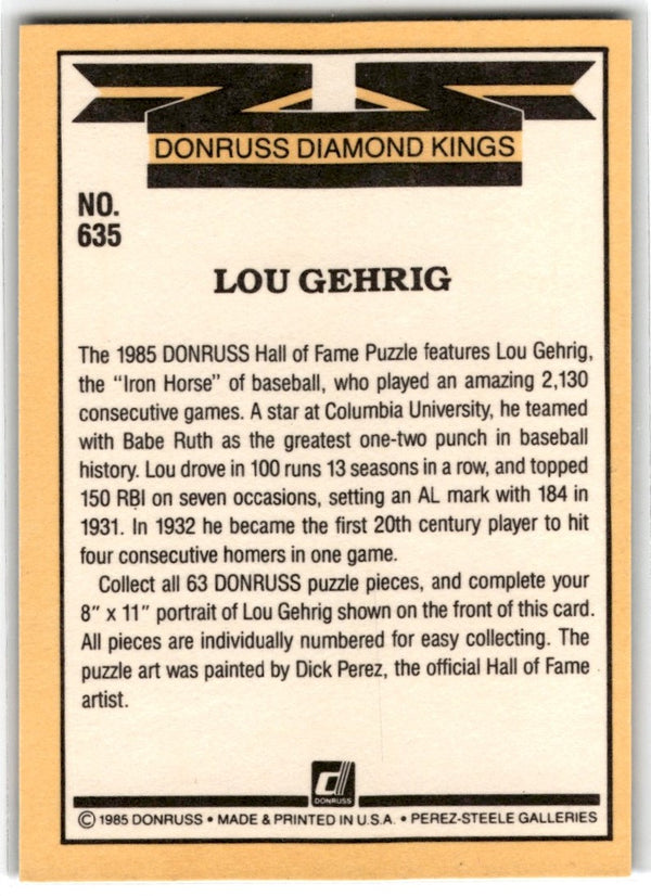 1985 Donruss Lou Gehrig Puzzle Lou Gehrig #1-3
