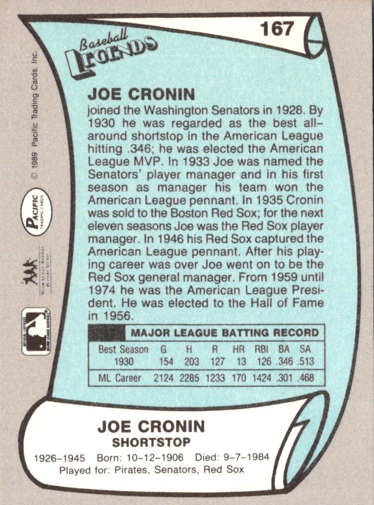 1989 Pacific Legends II Joe Cronin