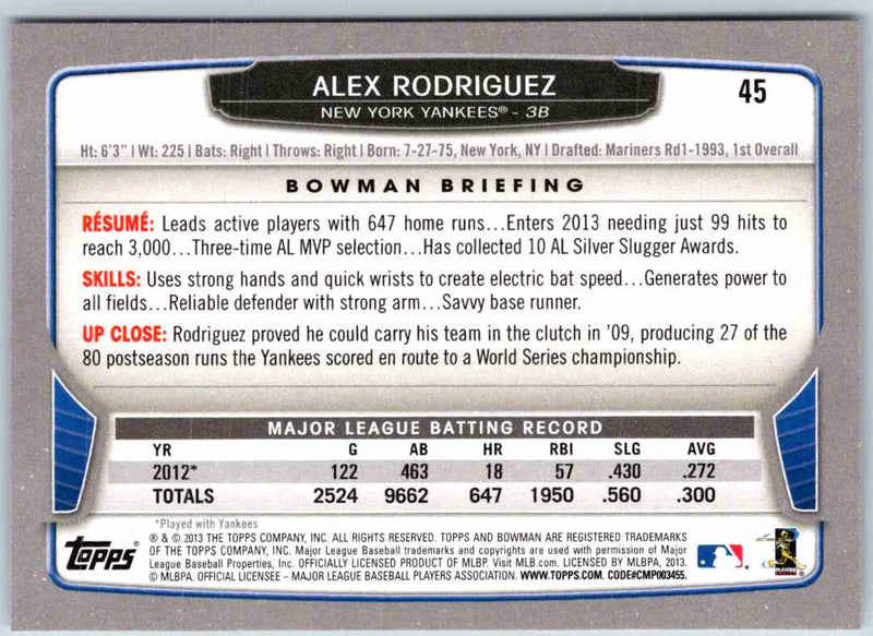 2014 Bowman Alex Rodriguez