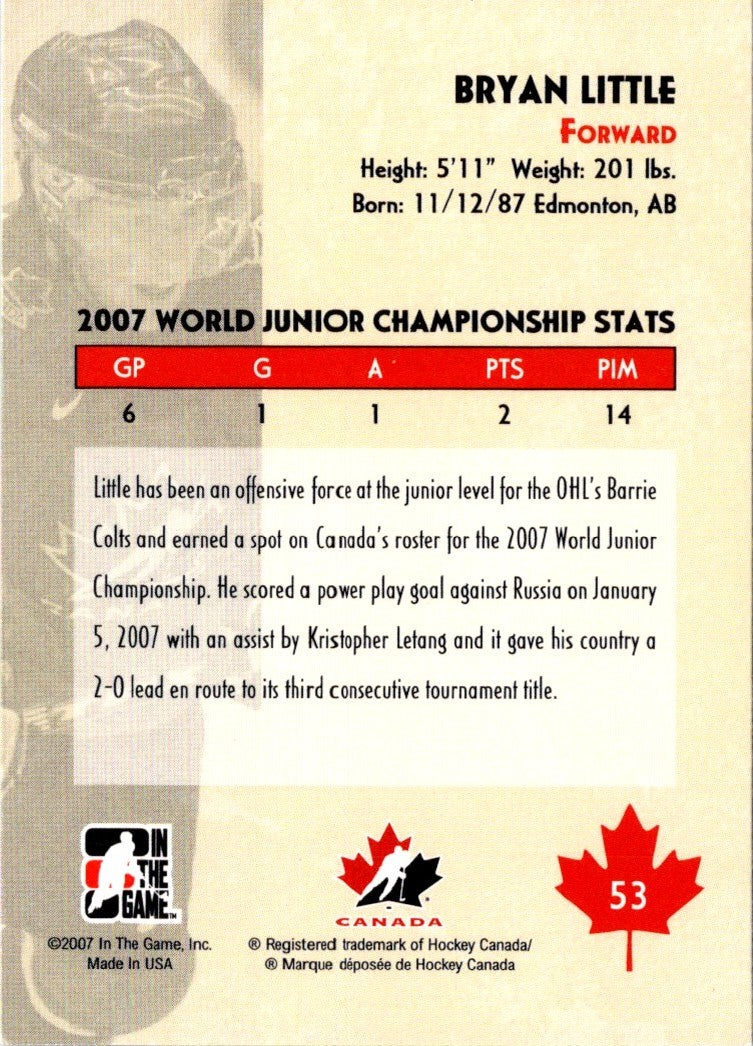 2007 In The Game O Canada Bryan Little