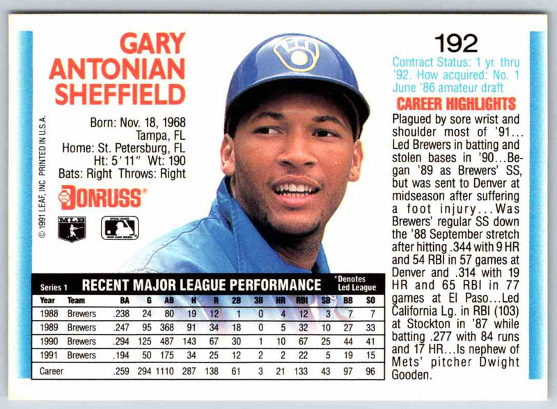 1989 Donruss Gary Sheffield