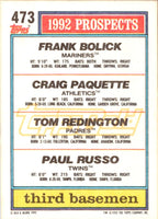 1992 Topps Frank Bolick/Craig Paquette/Tom Redington/Paul Russo #473