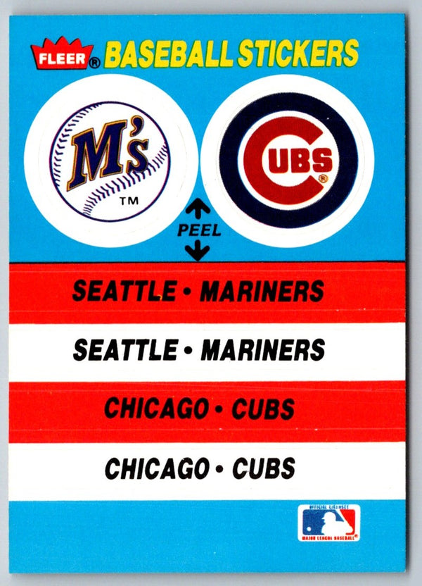 1988 Fleer Team Stickers Seattle Mariners/Chicago Cubs #NNO