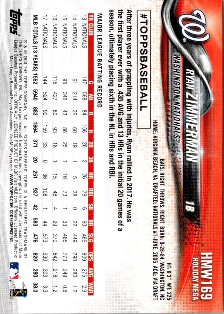 2018 Topps Holiday Ryan Zimmerman