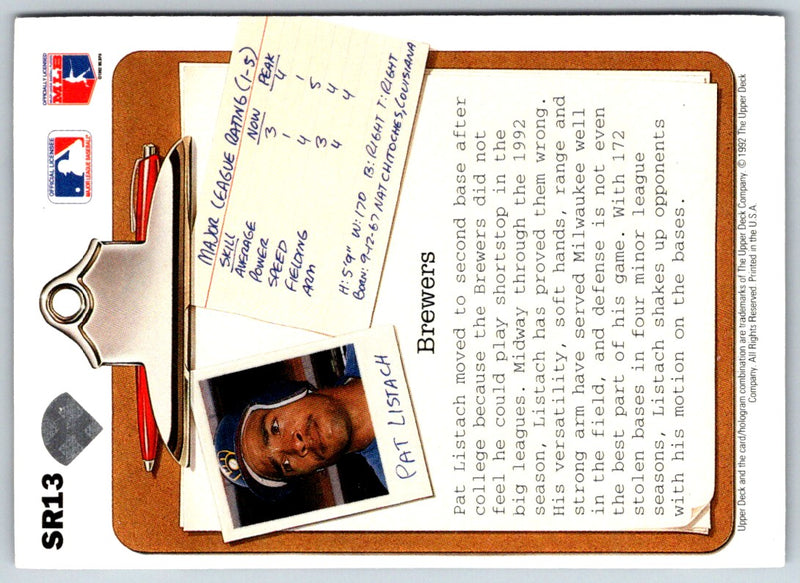 1992 Upper Deck Scouting Report Pat Listach