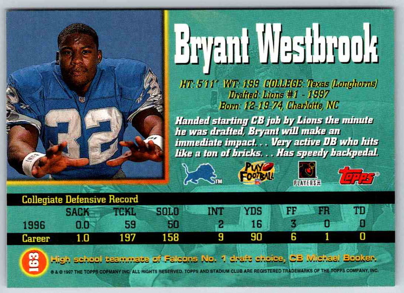 1997 Topps Stadium Club Football Bryant Westbrook