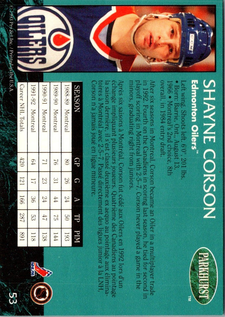 1992 Parkhurst Shayne Corson