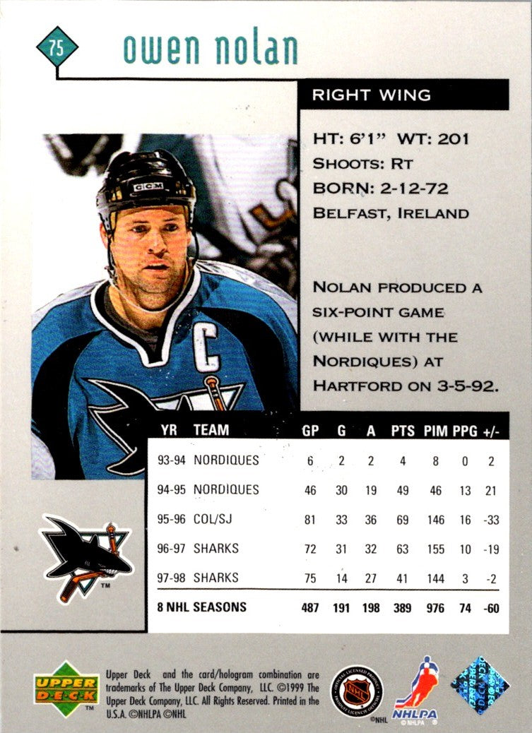 1999 Upper Deck Black Diamond Owen Nolan