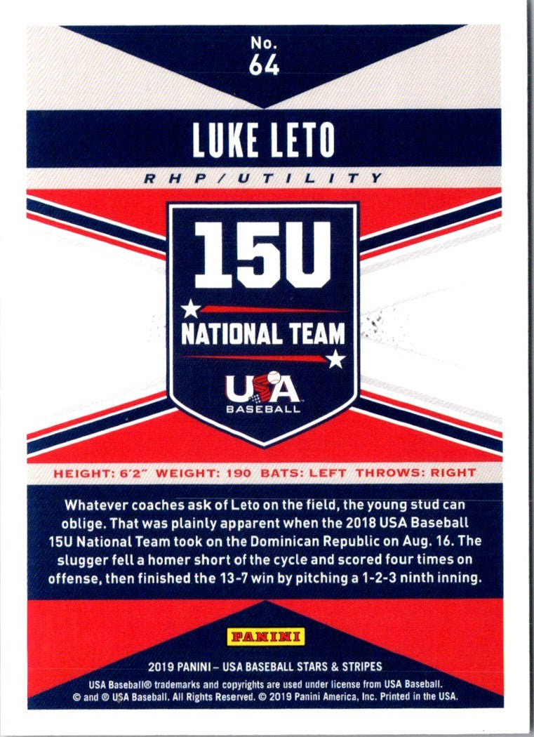 2019 Panini USA Stars & Stripes Base Longevity Luke Leto