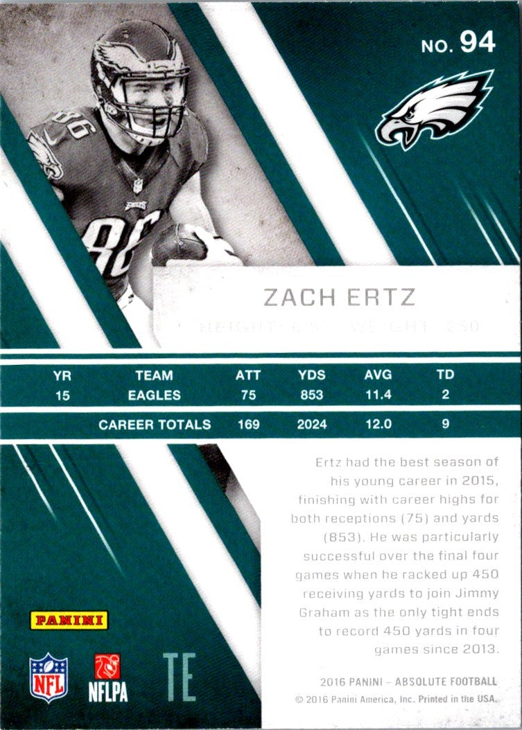 2016 Panini Absolute Zach Ertz