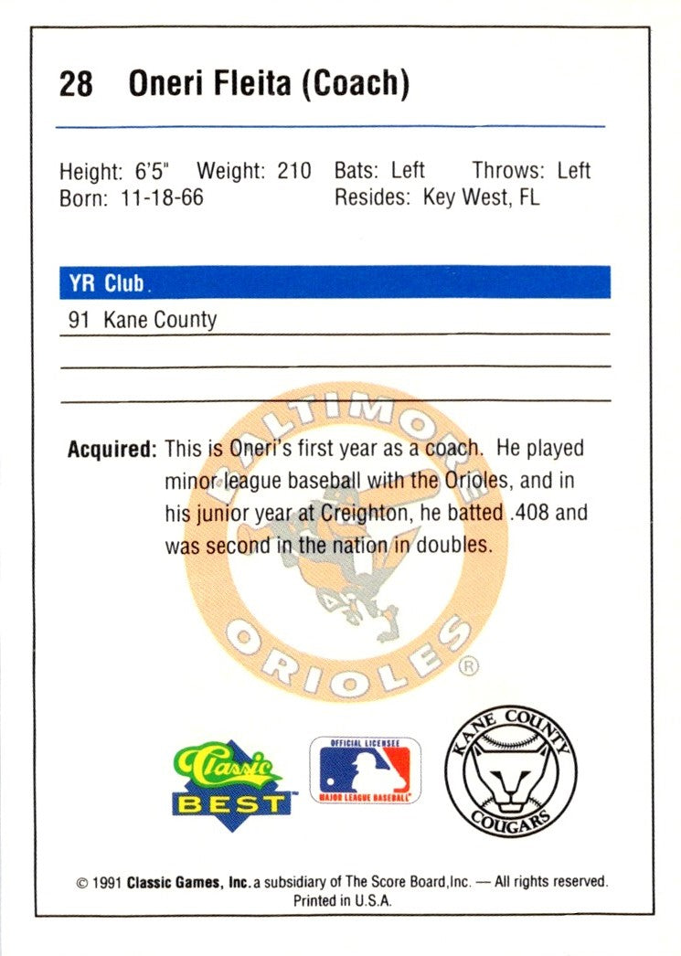 1991 Classic Best Kane County Cougars Oneri Fleita