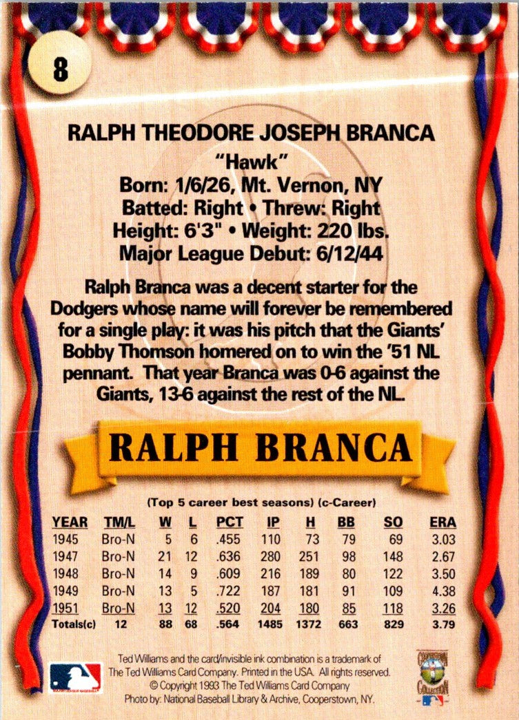 1993 Ted Williams Ralph Branca