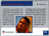 1991 Pro Line Portraits Kanavis McGhee #103 Rookie
