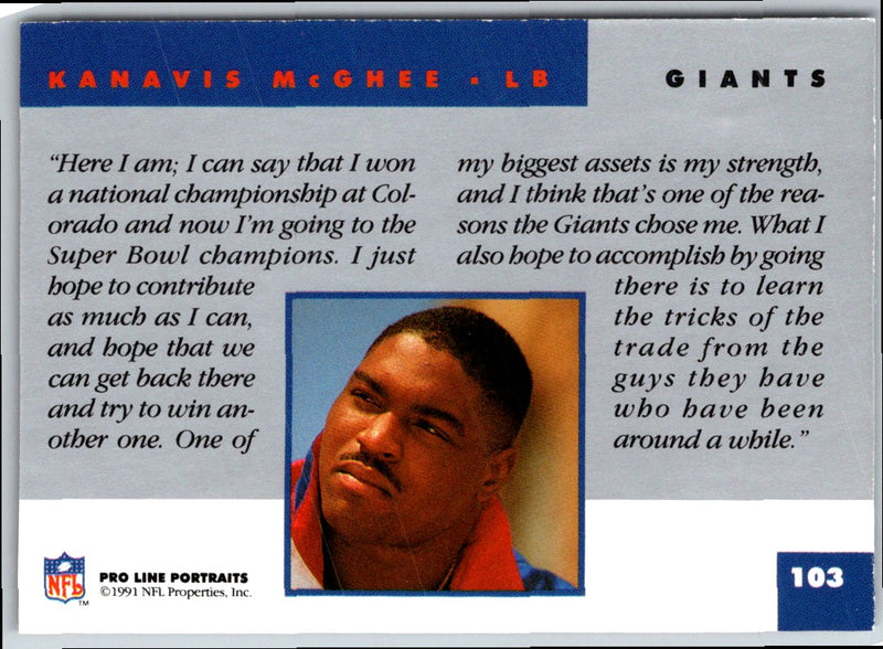 1991 Pro Line Portraits Kanavis McGhee