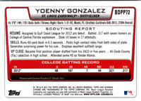 2012 Bowman Draft Picks & Prospects Chrome Yoenny Gonzalez #BDPP72