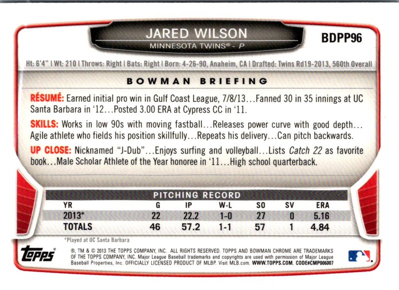 2013 Bowman Draft Picks & Prospects Chrome Jared Wilson