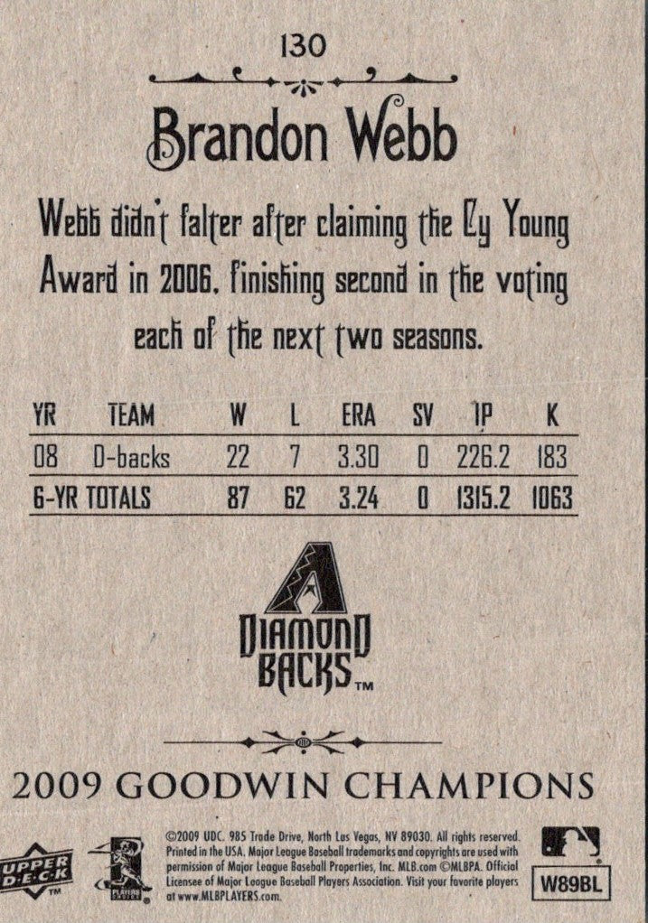 2009 Upper Deck Goodwin Champions Brandon Webb