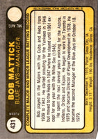 1981 Fleer Bob Mattick #431 Rookie