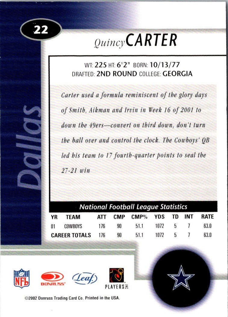 2002 Leaf Certified Quincy Carter
