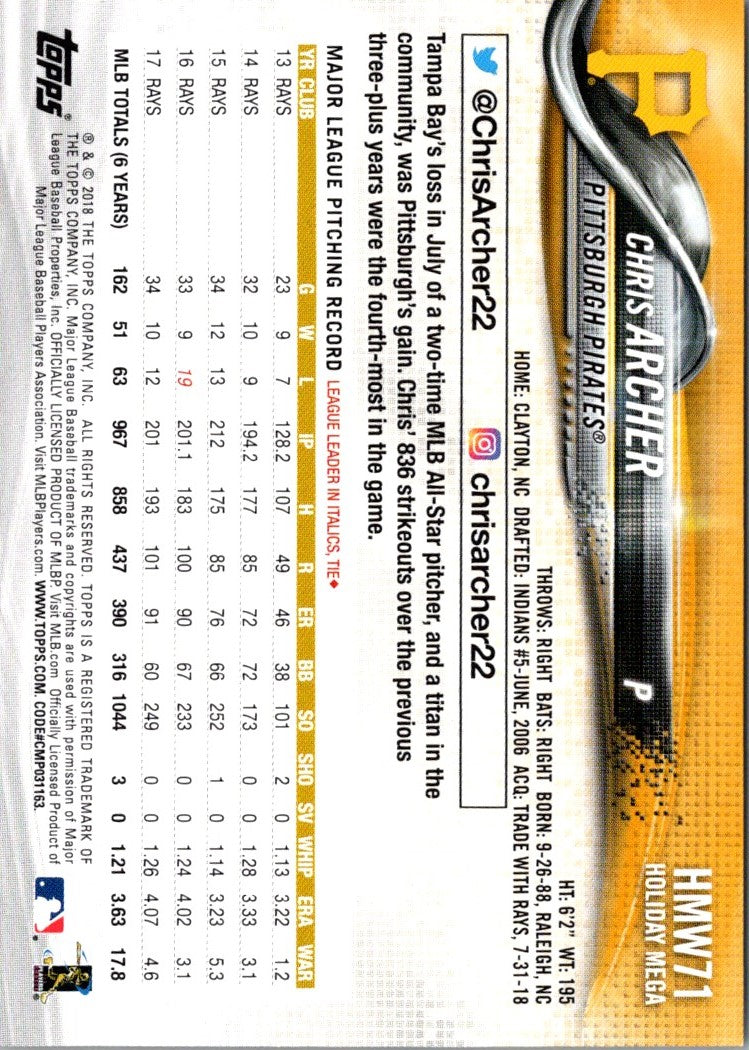 2018 Topps Holiday Chris Archer