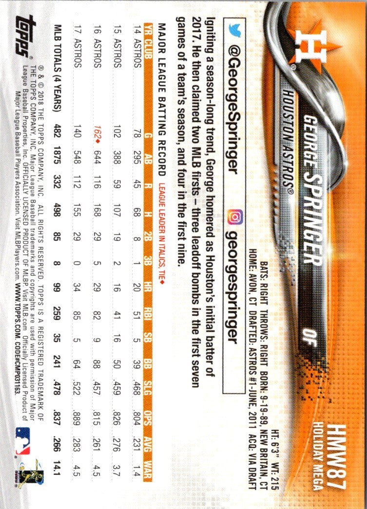 2018 Topps Holiday Metallic Snowflake George Springer