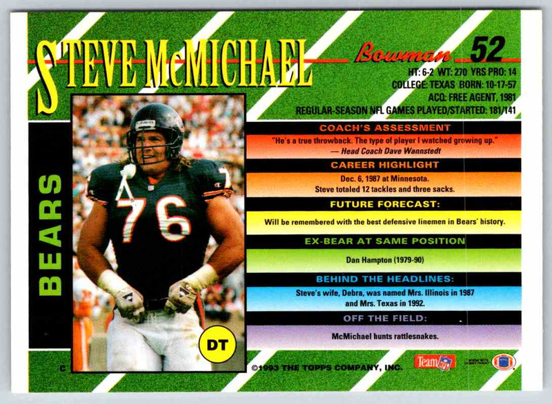 1993 Bowman Football Steve McMichael