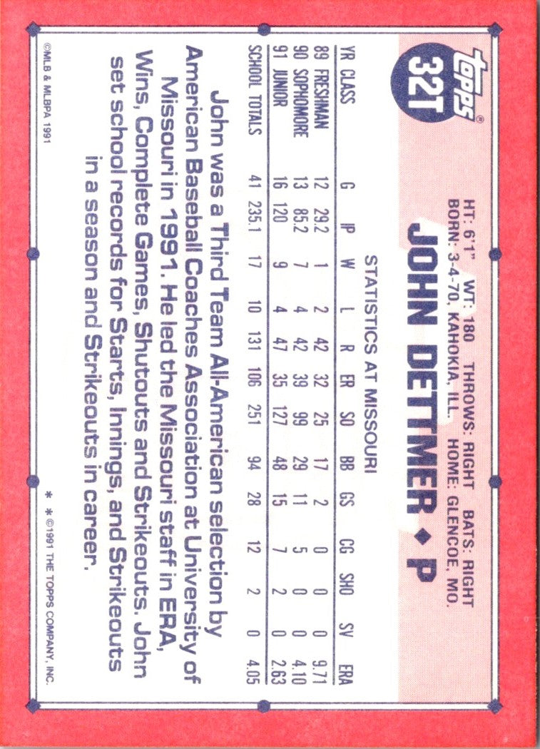 1991 Topps Traded John Dettmer