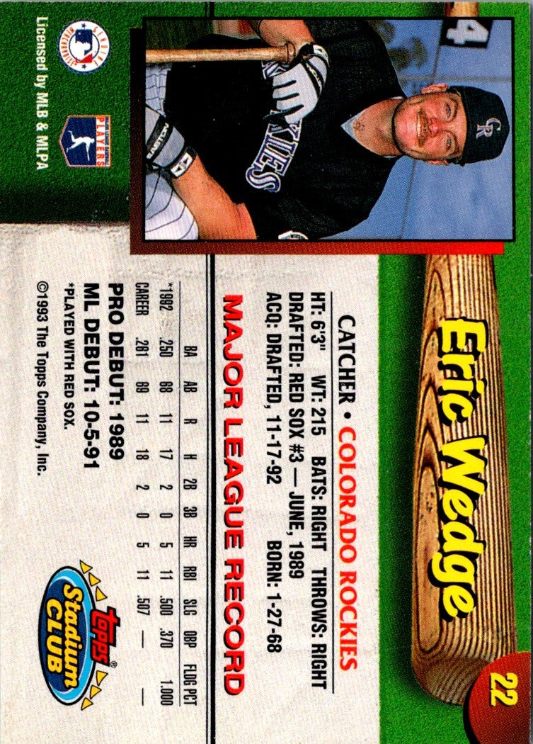 1993 Stadium Club Colorado Rockies Eric Wedge
